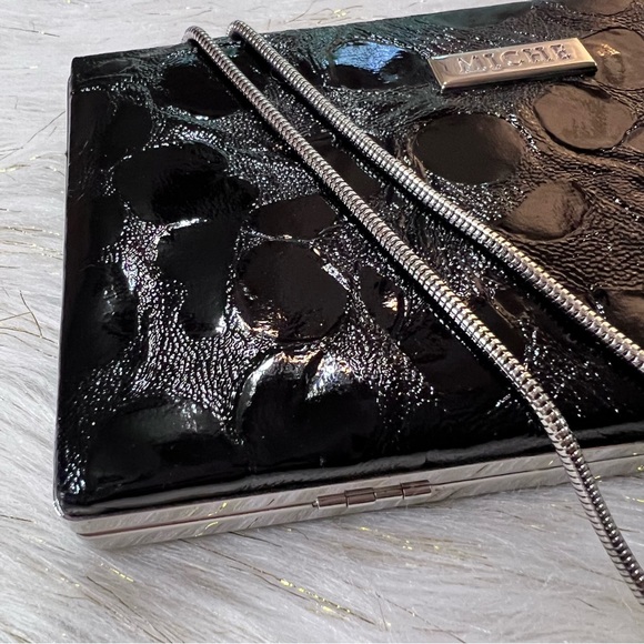 MICHE Black animal Print Faux Leather Silver tone Evening Clutch Bag NWOT - Picture 3 of 15